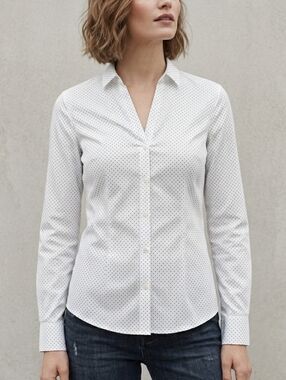🟣 Sz 2 H&M Women's White Cotton Blend Polka Dot Long Sleeve Button-Down Shirt